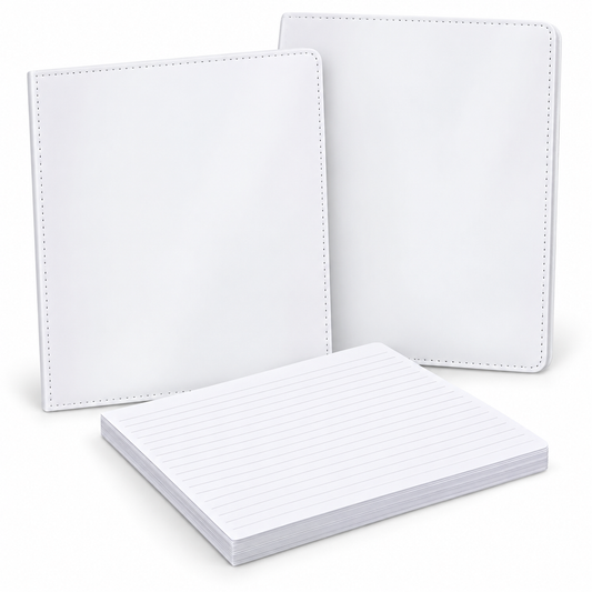 Blank sublimation journal covers with lined page insert on a clean white background