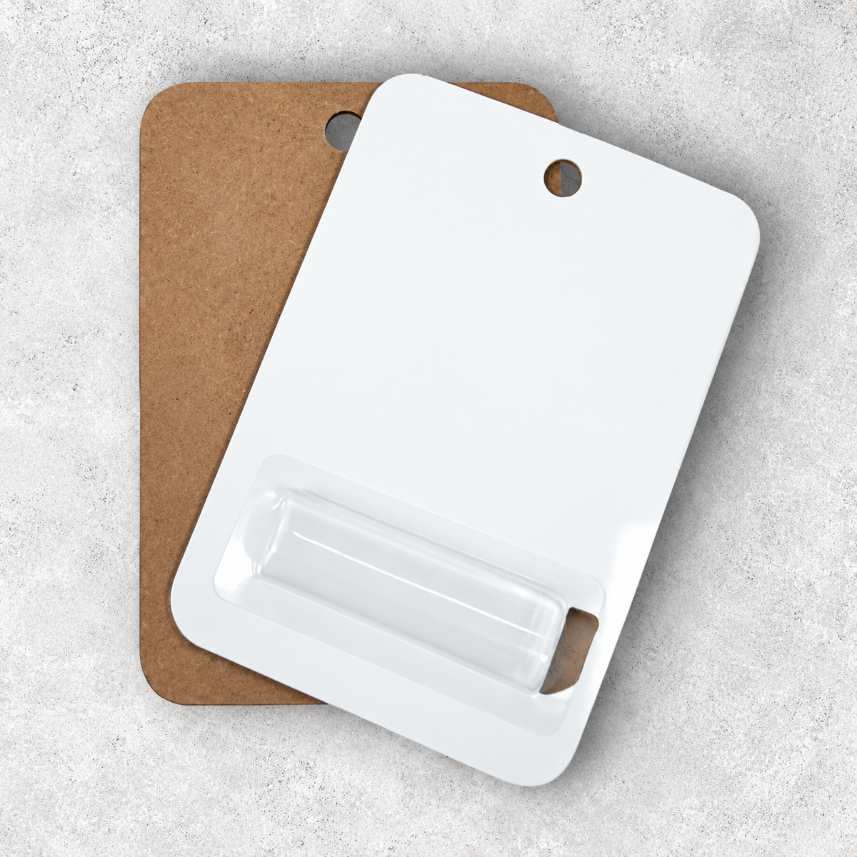 Sublimation Money Card Holder blank with white printable front, brown MDF backing, and clear money holder