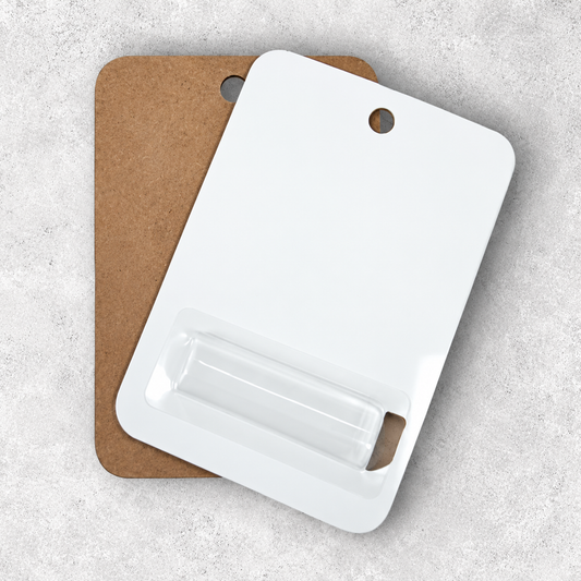 Sublimation Money Card Holder blank with white printable front, brown MDF backing, and clear money holder